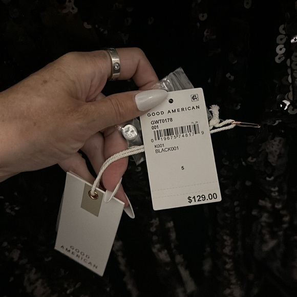 GOOD AMERICAN Sequin Collared Party Jacket Blouse Size 5 NWT Black $129 Sold Out - Picture 10 of 17